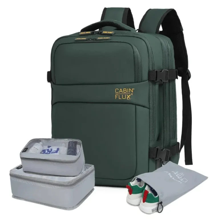 תיק עליה למטוס 40x30x20 Iconic™ מבית ®CABIN FLUX + קוביות אריזה. צבע ירוק