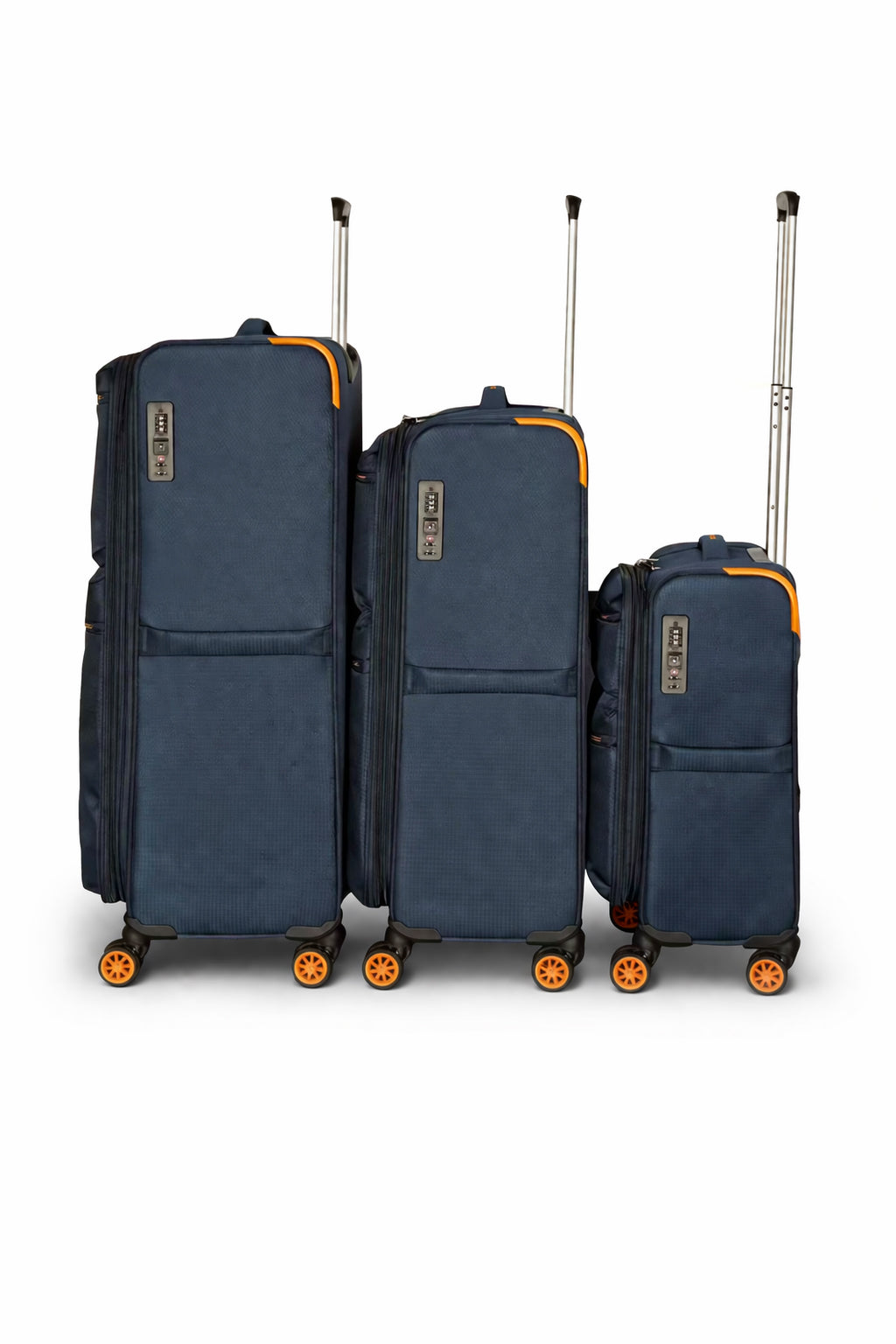 Travel Club - סט 3 מזוודות רכות 20/26/30 אינץ' בצבע נייבי/צהוב – תמונה 2
