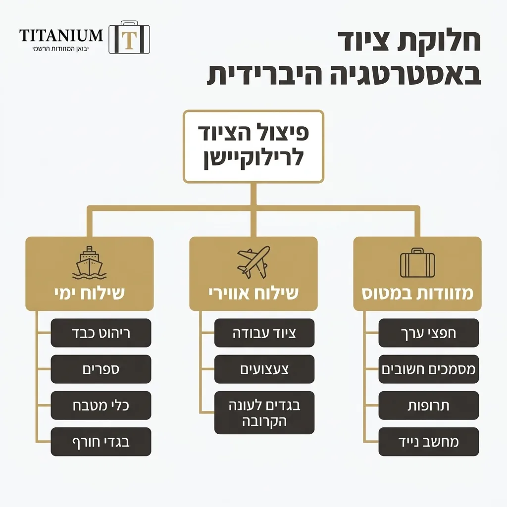 אינפוגרפיקה — חלוקת ציוד באסטרטגיה היברידית: פיצול הציוד לרילוקיישן